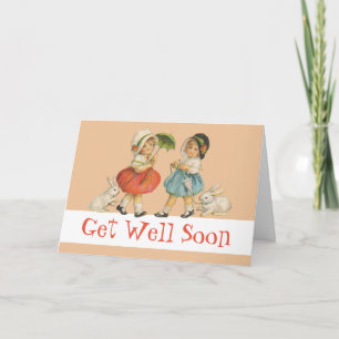 Antique Children Rabbit Easter Art Card