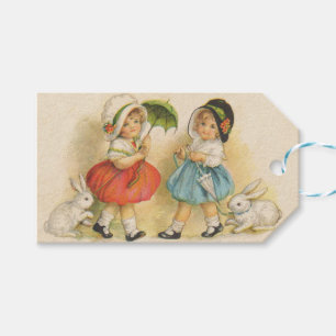 Antique Children Rabbit Easter Art Gift Tags