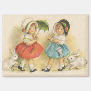 Antique Children Rabbit Easter Art Magnet