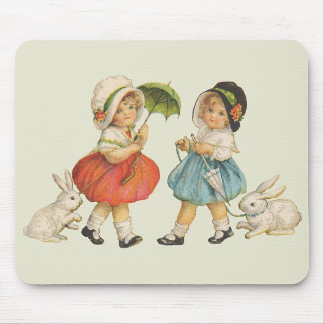 Antique Children Rabbit Easter Art Mouse Pad (Front)