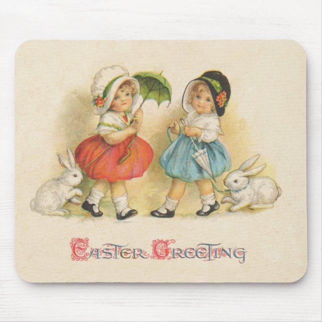 Antique Children Rabbit Easter Art Mouse Pad (Front)