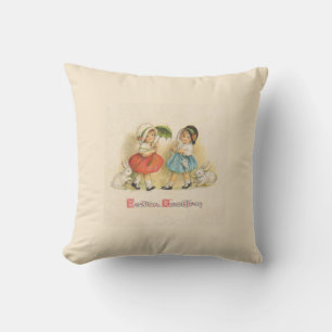Antique Children Rabbit Easter Art Throw Pillow
