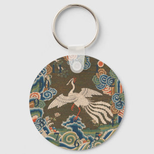 Antique chinese bird artwork tapestry phoenix keychain