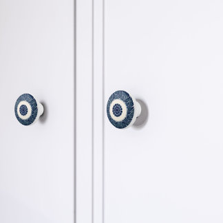 Antique Chinese Blue and White Leaf Pattern Ceramic Knob