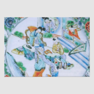 Antique Chinese Blue Chinoiserie Floral Decoupage Tissue Paper