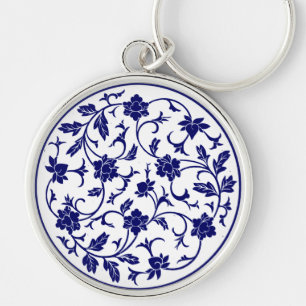 Antique Chinese Blue & White Mandala Keychain