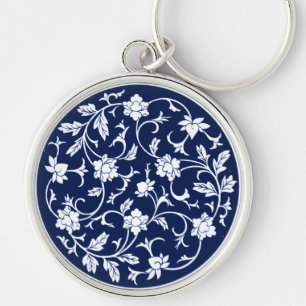 Antique Chinese Blue & White Mandala Keychain