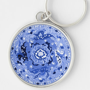 Antique Chinese Blue & White Mandala Keychain