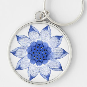 Antique Chinese Blue & White Mandala Keychain
