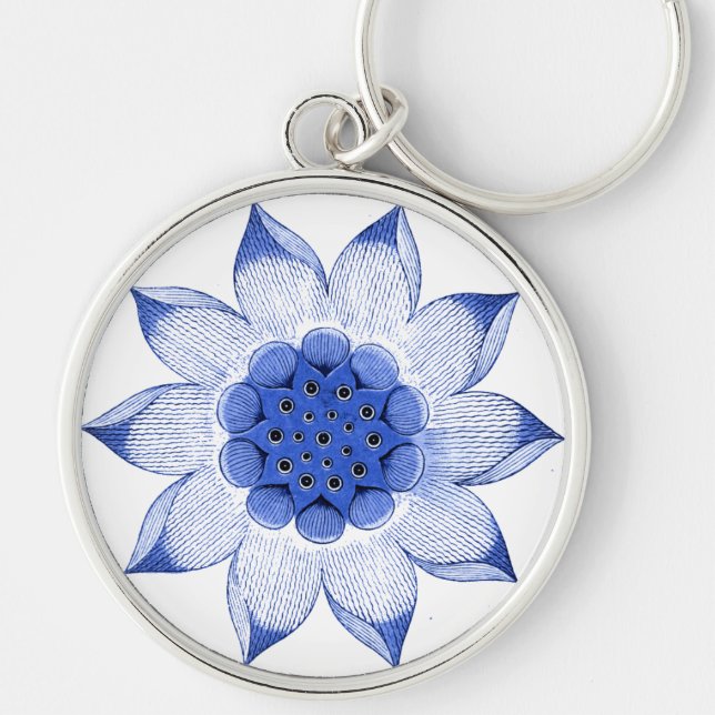 Antique Chinese Blue & White Mandala Keychain (Front)