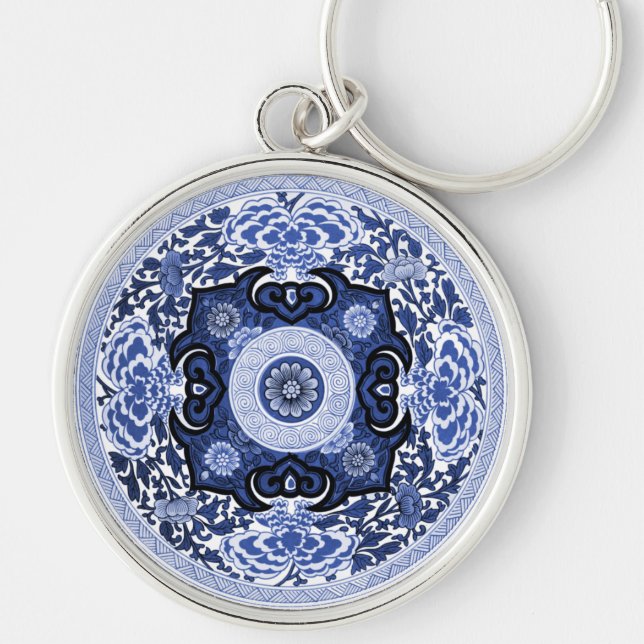 Antique Chinese Blue & White Mandala Keychain (Front)