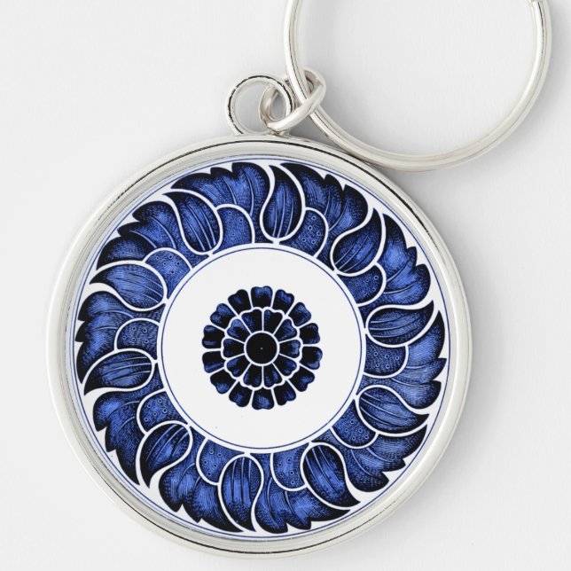 Antique Chinese Blue & White Mandala Keychain (Front)