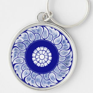 Antique Chinese Blue & White Mandala Keychain