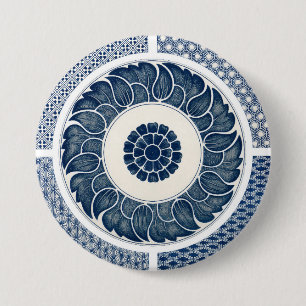 Antique Chinese Blue White Porcelain Pattern 3 Inch Round Button