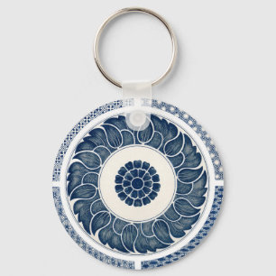 Antique Chinese Blue White Porcelain Pattern Keychain
