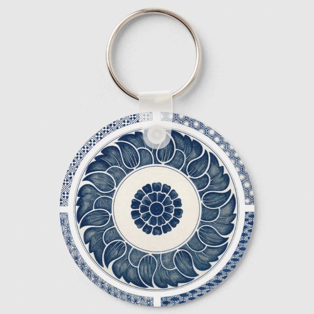 Antique Chinese Blue White Porcelain Pattern Keychain (Front)