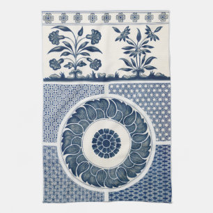 Antique Chinese Blue White Porcelain Pattern Kitchen Towel