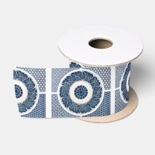 Antique Chinese Blue White Porcelain Pattern Satin Ribbon