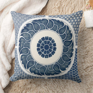 Antique Chinese Blue White Porcelain Pattern Throw Pillow