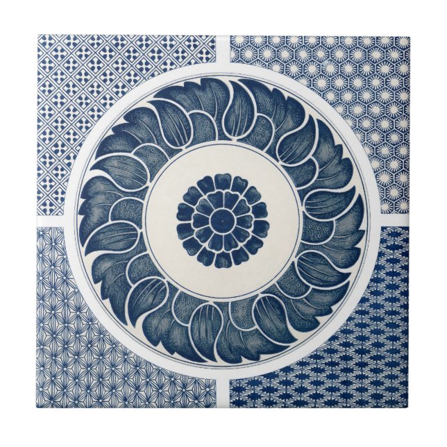 Antique Chinese Blue White Porcelain Pattern Tile (Front)
