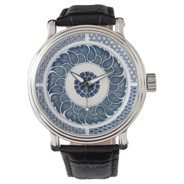 Antique Chinese Blue White Porcelain Pattern Watch (Front)