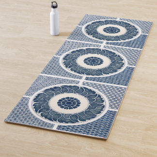 Antique Chinese Blue White Porcelain Pattern Yoga Mat
