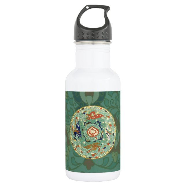 Antique Chinese Circle Blue Green 532 Ml Water Bottle (Front)