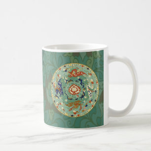 Antique Chinese Circle Blue Green Coffee Mug