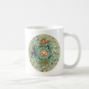 Antique Chinese Circle Blue Green Coffee Mug