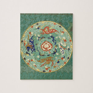 Antique Chinese Circle Blue Green Jigsaw Puzzle