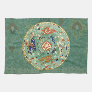 Antique Chinese Circle Blue Green Kitchen Towel