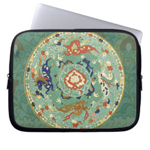 Antique Chinese Circle Blue Green Laptop Sleeve