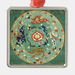 Antique Chinese Circle Blue Green Metal Ornament