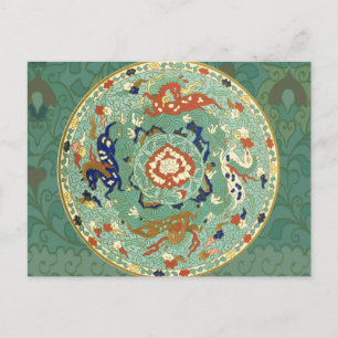 Antique Chinese Circle Blue Green Postcard