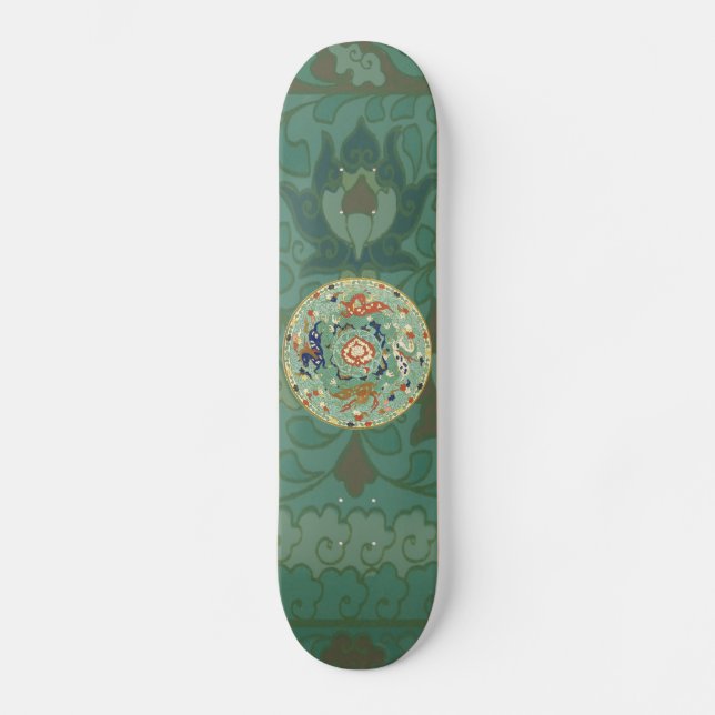 Antique Chinese Circle Blue Green Skateboard (Front)