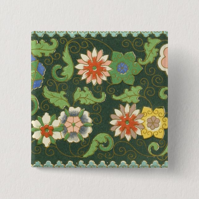 Antique Chinese Cloisonne Pattern: Jade Green 2 Inch Square Button (Front)