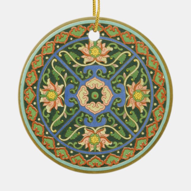 Antique Chinese Cloisonne Pattern: Jade Green Ceramic Ornament (Front)