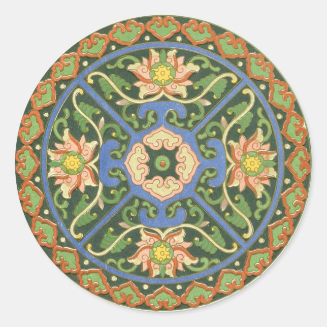 Antique Chinese Cloisonne Pattern: Jade Green Classic Round Sticker (Front)