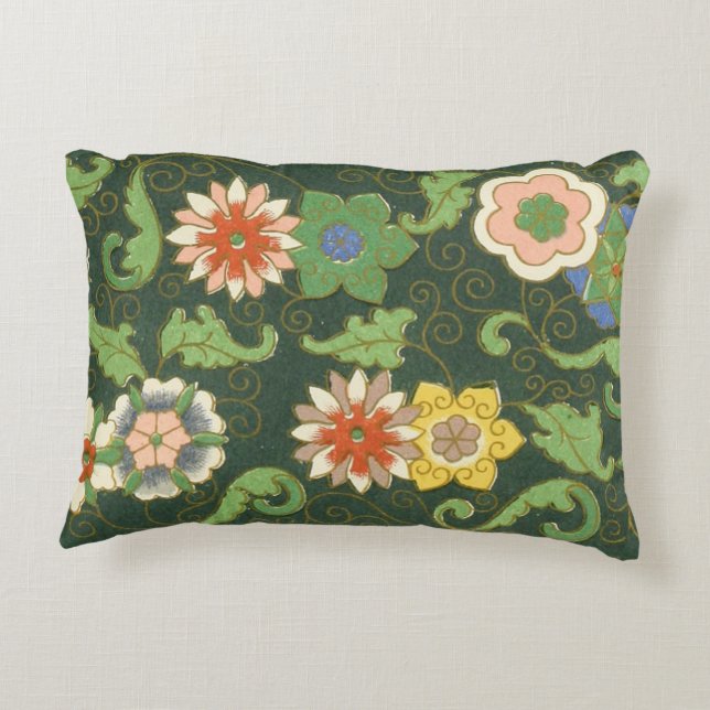 Antique Chinese Cloisonne Pattern: Jade Green Decorative Pillow (Back)