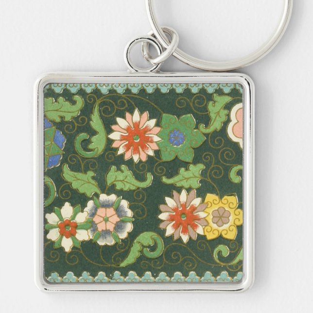 Antique Chinese Cloisonne Pattern: Jade Green Keychain (Front)