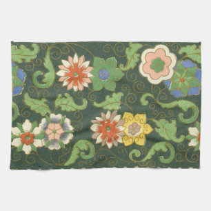 Antique Chinese Cloisonne Pattern: Jade Green Kitchen Towel