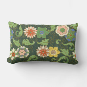 Antique Chinese Cloisonne Pattern: Jade Green Lumbar Pillow