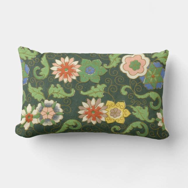Antique Chinese Cloisonne Pattern: Jade Green Lumbar Pillow (Front)