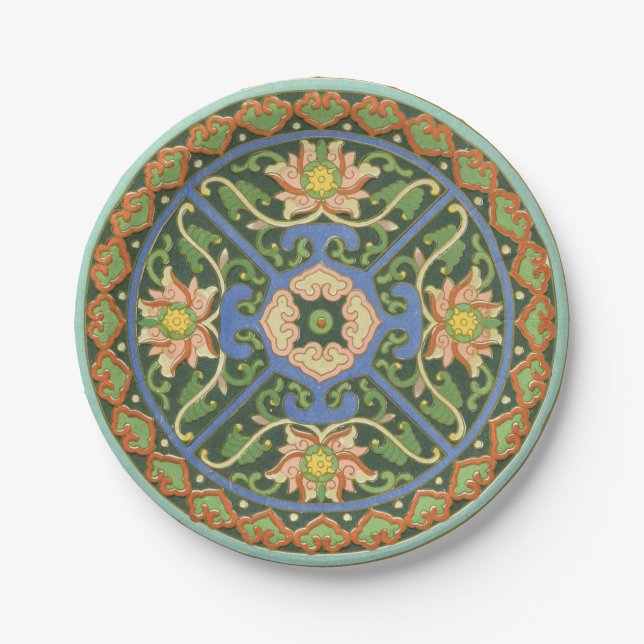Antique Chinese Cloisonne Pattern: Jade Green Paper Plate (Front)