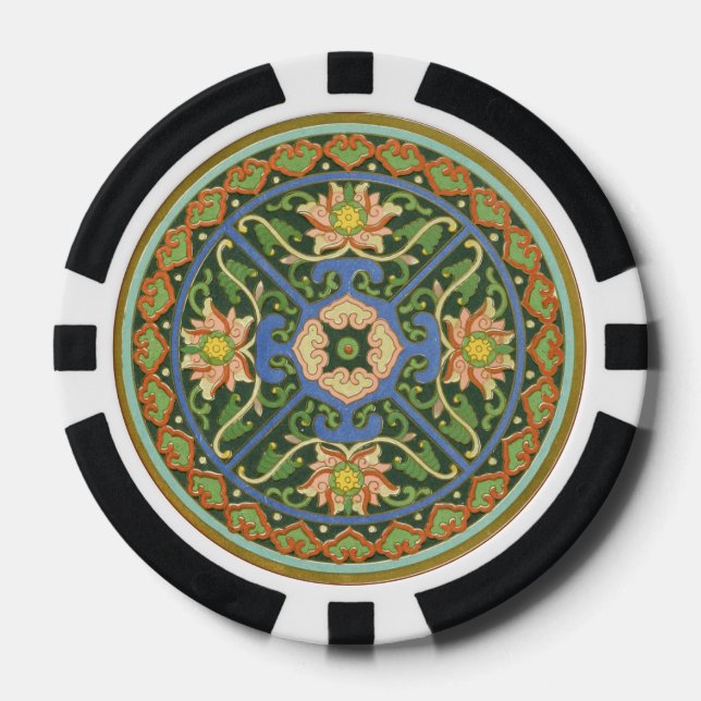 Antique Chinese Cloisonne Pattern: Jade Green Poker Chips (Front)