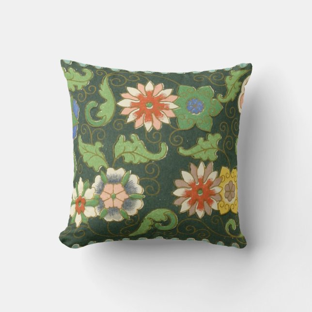 Antique Chinese Cloisonne Pattern: Jade Green Throw Pillow (Front)