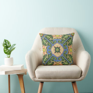Antique Chinese Cloisonne Pattern: Jade Green Throw Pillow