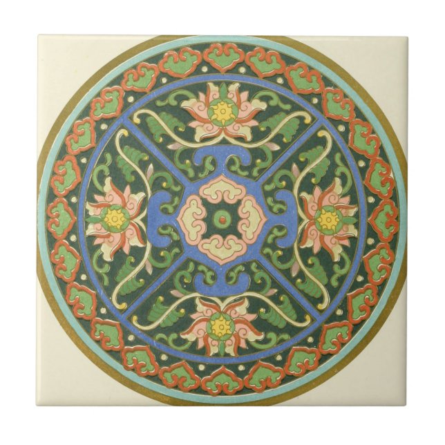 Antique Chinese Cloisonne Pattern: Jade Green Tile (Front)