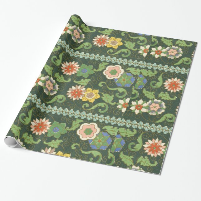 Antique Chinese Cloisonne Pattern: Jade Green Wrapping Paper (Unrolled)