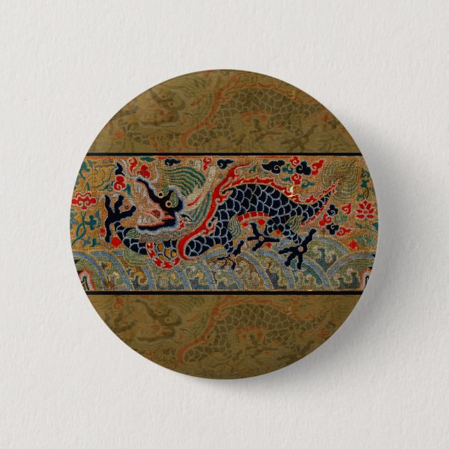 Antique Chinese Dragon Silk Embroidery Pattern 2 Inch Round Button (Front)